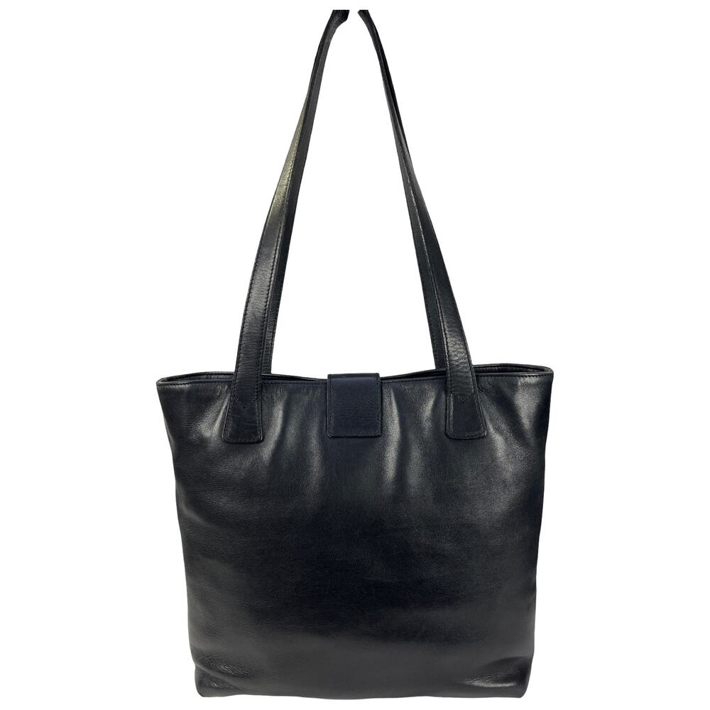 Chanel Black Leather Logo Tab Tote Shoulder Bag Vintage Made In Italy - Picture 5 of 16